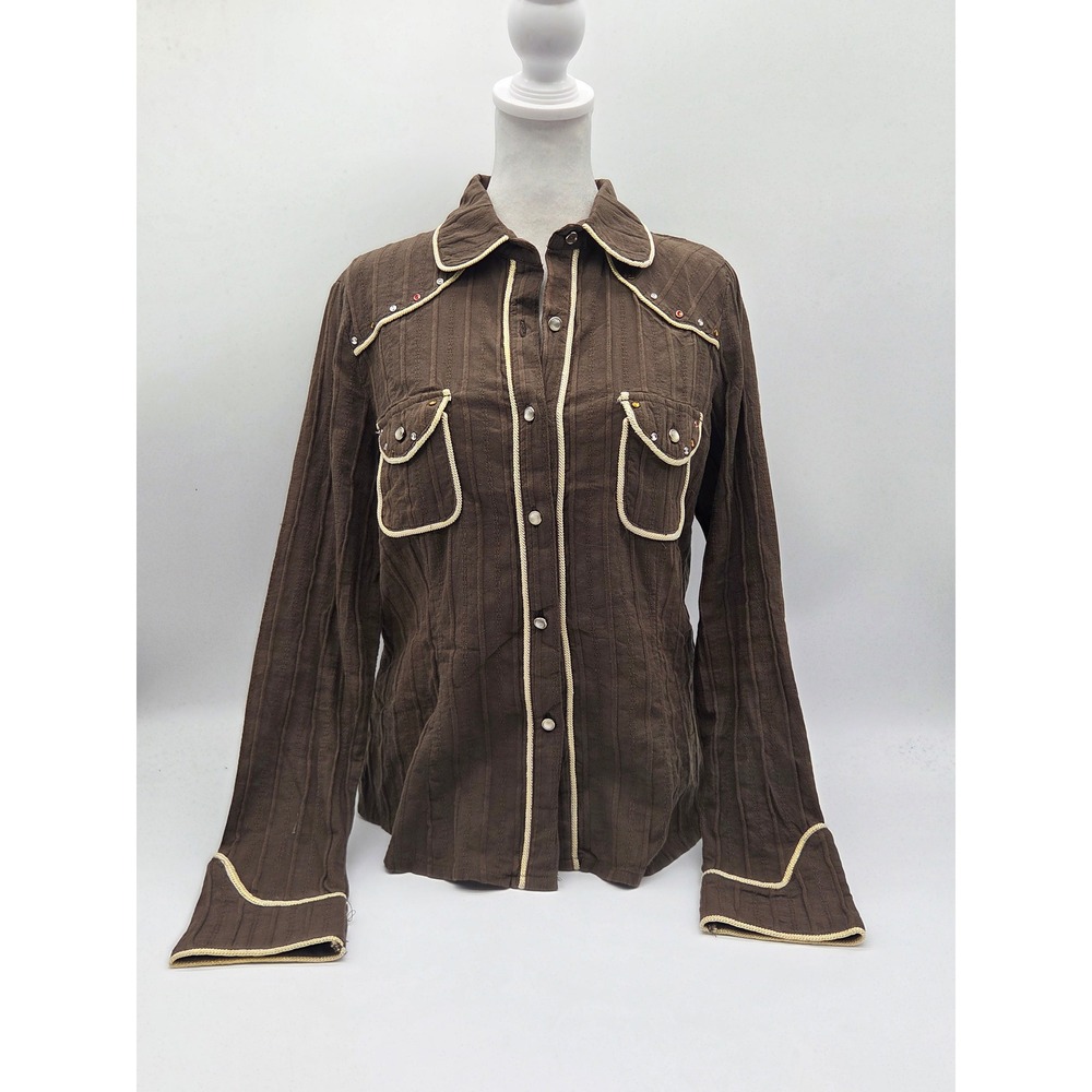 Lucy Paris Women's L Brown Western Pearl Snap Rhinestone Shirt 101-896